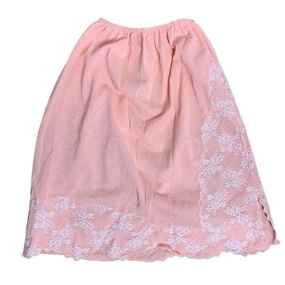 Vintage 60s Lingerie Half Slip XS Peach Floral Lace Elastic Waist Scalloped Hem - Picture 1 of 4